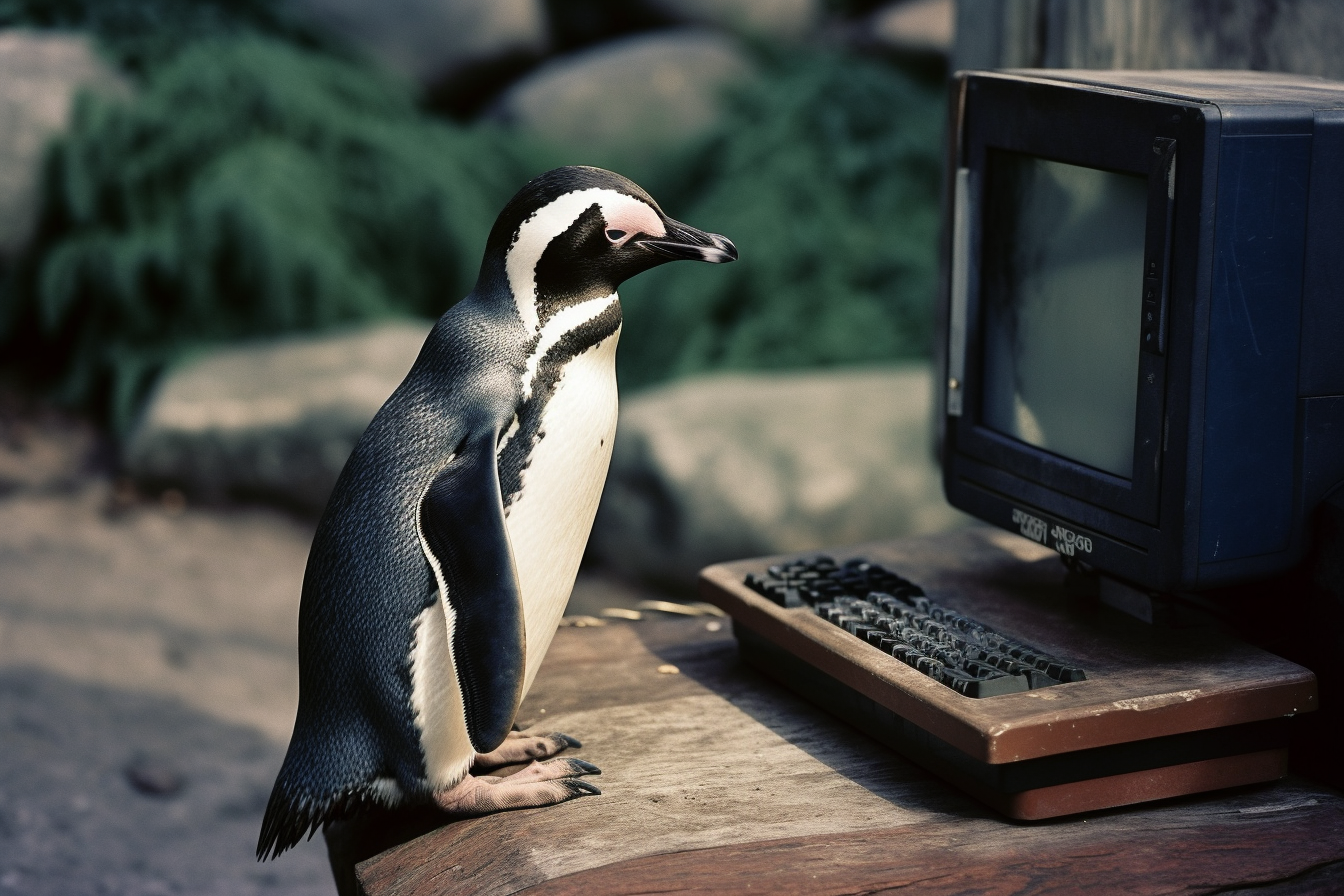 Penguin Looking at Computer